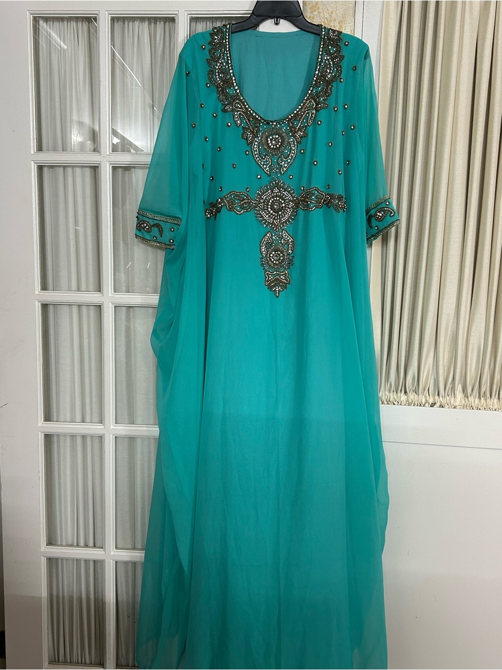 NWOT— Embellished Turquoise Dubai Kaftan Dress